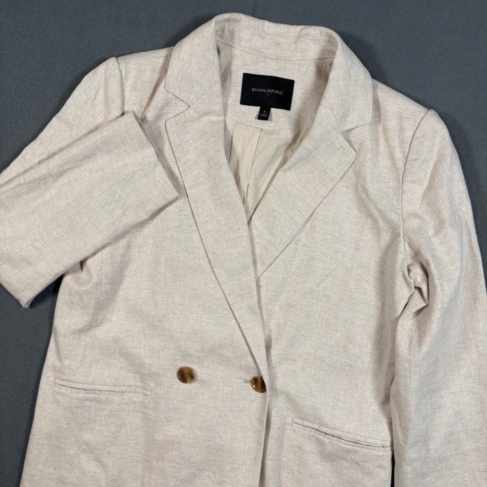 Banana Republic Womens Linen Blend Double Breasted Blazer Jacket Size 6